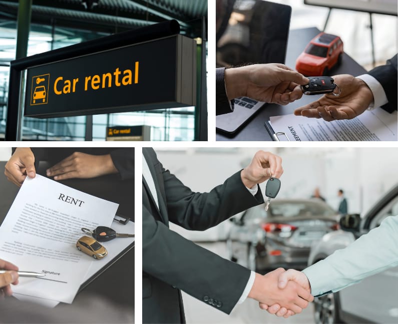 Car rental service sign at an airport terminal